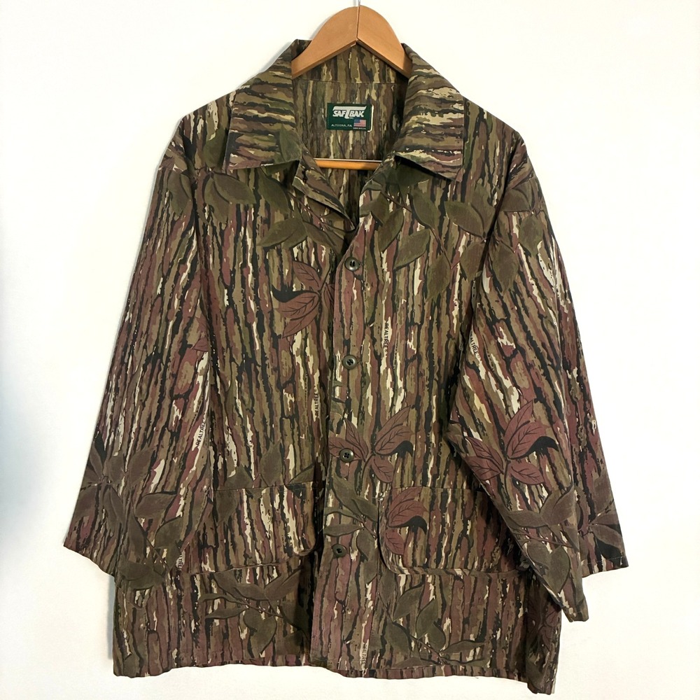 Vintage 1980s Saftbak Realtree Camo USA Made‎ Shirt Fits Mens XL Button Up